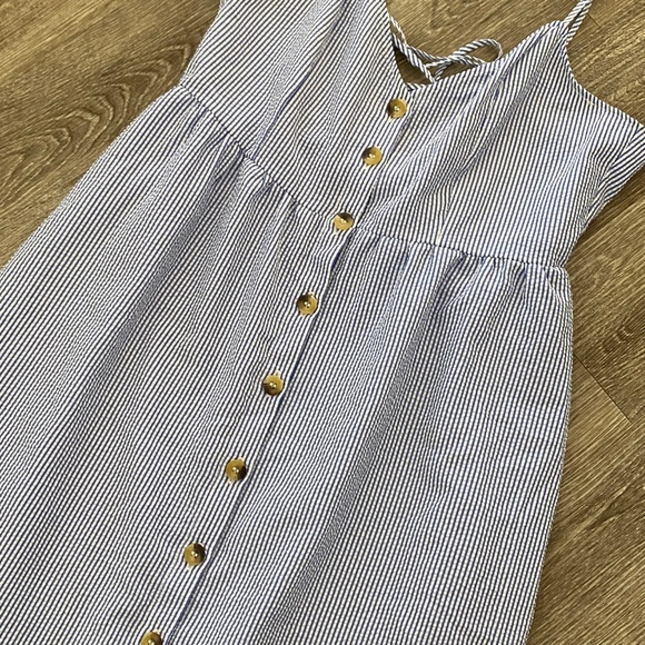 H&M button front midi dress striped blue white coastal seersucker dress 10 large - Picture 4 of 12